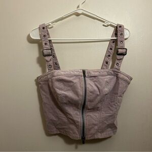 Urban Outfitters Lilac Corduroy Zippered Crop Top with Buckle Straps